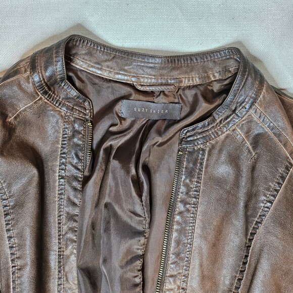 Suzy Shier Women's Brown Faux Cropped Leather Jacket - Size L - Picture 4 of 7